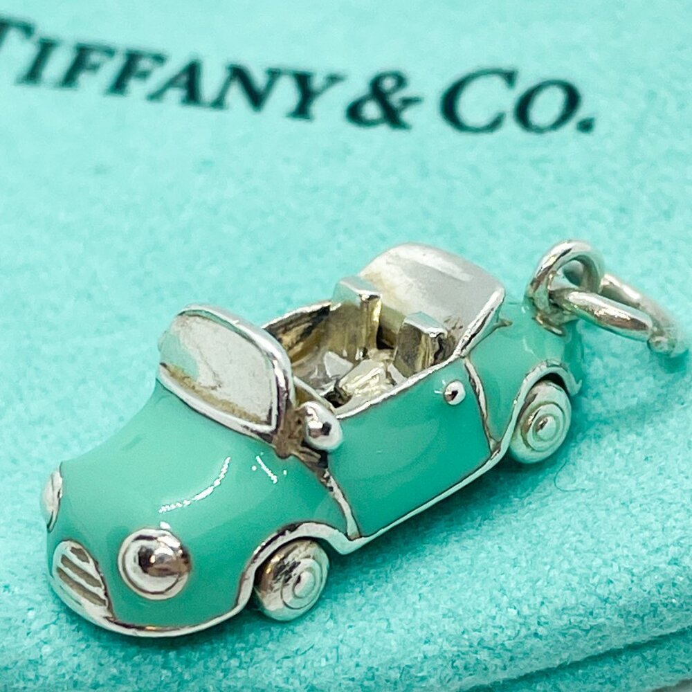 Tiffany & Co. Blue Enamel Convertible Car Charm Sterling Silver Pendant - Picture 12 of 16